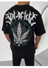 Unisex Bisiklet Yaka Baskılı Oversize T-Shirt - Siyah