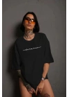 Unisex Bisiklet Yaka Baskılı T-Shirt - Siyah