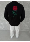 Unisex Bisiklet Yaka Ön Ve Arka Baskılı SweatShirt - Siyah