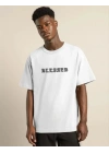 Unisex Bisiklet Yaka Oversize Baskılı T-Shirt - Beyaz
