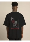 Unisex Bisiklet Yaka Oversize Baskılı T-Shirt - Siyah