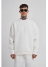 Unisex Biskilet Yaka Üç İplik SweatShirt - Beyaz