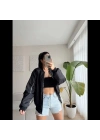 Unisex İçi Astarlı Düz Bomber Ceket - Siyah