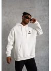 Unisex Kapşonlu Baskılı Sweetshirt - Beyaz