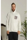 Unisex Kapşonlu Baskılı Sweetshirt - Beyaz