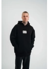 Unisex Kapşonlu Uzun Kol Patchli Nakışlı SweatShirt - Siyah
