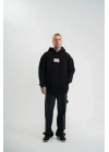 Unisex Kapşonlu Uzun Kol Patchli Nakışlı SweatShirt - Siyah