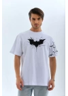 Unisex Ön Ve Kol Baskılı Oversize T-shirt - Beyaz