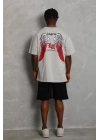 Unisex Oversize Baskılı Bisiklet Yaka T-Shirt - Gri