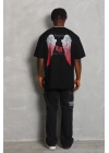 Unisex Oversize Baskılı Bisiklet Yaka T-Shirt - Siyah