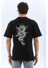 Unisex Oversize Baskılı Bisiklet Yaka T-Shirt - Siyah