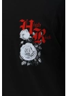 Unisex Oversize Baskılı Bisiklet Yaka T-Shirt - Siyah