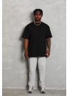 Unisex Oversize Düz Bisiklet Yaka T-Shirt - Siyah