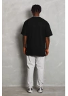 Unisex Oversize Düz Bisiklet Yaka T-Shirt - Siyah