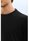 Unisex Oversize Düz Bisiklet Yaka T-Shirt - Siyah