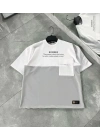 Unisex Torba Cep Detaylı  Parçalı T-Shirt - Gri