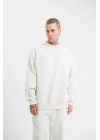 Unisex Uzun Kol Bisiklet Yaka Yıkamalı SweatShirt - Beyaz
