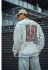 Uzun Kol Bisiklet Yaka Baskılı SweatShirt - Beyaz