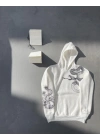 Uzun Kol Kapşonlu Baskılı SweatShirt - Beyaz