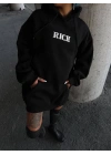 Uzun Kol Kapşonlu Göğüs Baskılı SweatShirt - Siyah