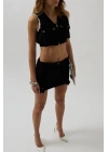 V Yaka Düğmeli Crop Yelek
