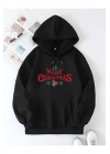 Yılbaşı Merry Christmas Baskılı Oversize Kapüşonlu Sweatshirt Hoodie - Siyah