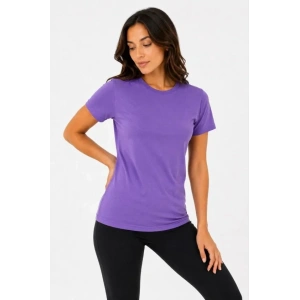 Basic Tişört Bisiklet Yaka Kısa Kol Günlük Yazlık Slim Fit T-Shirt - Mor