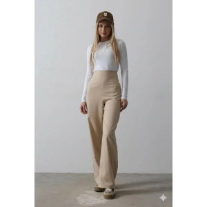 Beli Yarım Lastikli Palazzo Pantolon - Camel