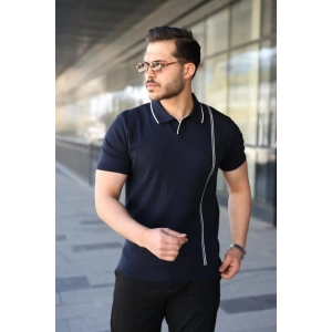 Erkek Çizgi Detaylı Yakalı Triko Tişört