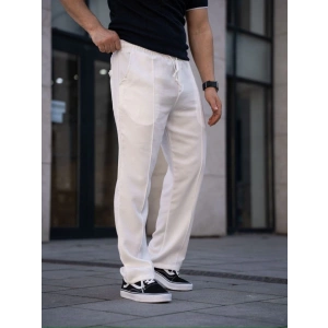 Erkek Keten Cepli Çıma Dikişli Jogger Buggy Pantalon Rahat Kalıp - Beyaz