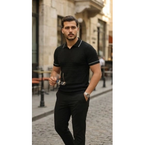 Erkek Zikzak Dokulu Yakalı Kısa Kollu Triko