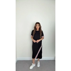 Kadın Kol Ve Etek şerit Detaylı Midi Boy Elbise