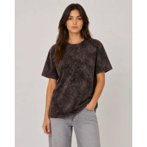 Yıkamalı Washed Effect Tişört Bisiklet Yaka Sokak Stil Kısa Kol T-Shirt - Siyah