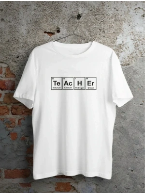 24 Kasım Kimya Öğretmeni Hediyesi Baskılı Bisiklet Yaka T-shirt - Beyaz