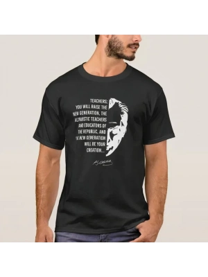 24 Kasım Öğretmenler Günü Temalı Baskılı Bisiklet Yaka T-shirt - Siyah