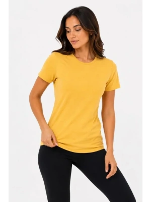 Basic Tişört Bisiklet Yaka Kısa Kol Günlük Yazlık Slim Fit T-Shirt - Sarı