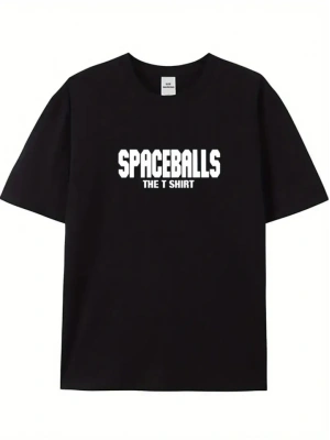 Baskılı Oversize Bisiklet Yaka T-shirt - Siyah