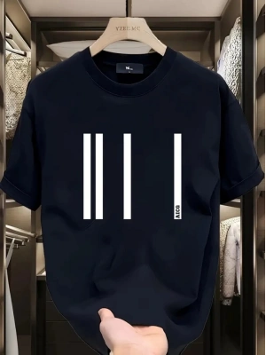 Baskılı Oversize Bisiklet Yaka T-shirt - Siyah