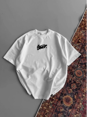 Baskılı Oversize T-shirt - Beyaz
