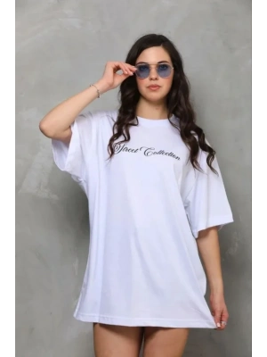 Baskılı T-Shirt Kısa Kol Bisiklet Yaka Regular Rahat Kalıp Günlük Tişört - Beyaz