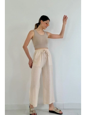 Bej Keten Pantolon