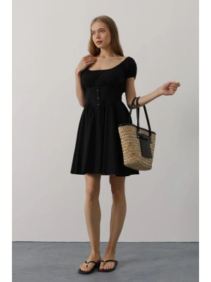 Beli Korseli Mini Elbise - Siyah