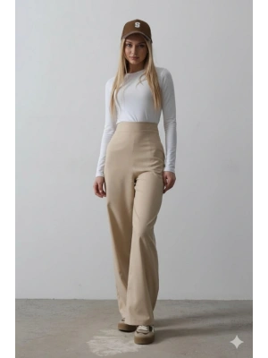 Beli Yarım Lastikli Palazzo Pantolon - Camel