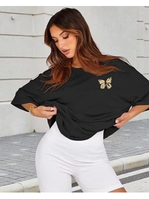 Bisiklet Yaka Baskılı T-shirt - Siyah