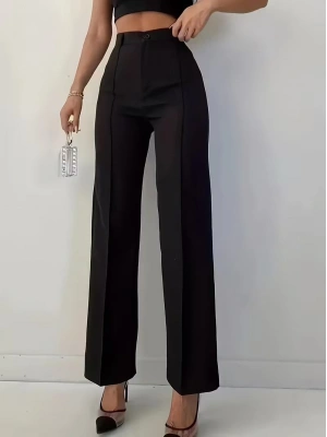 Bordo Renk Yüksek Bel Maskülen Kesim Kumaş Pantolon