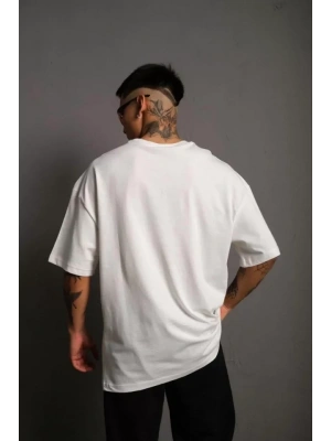 Erkek 24/1 Düz A Kalite Oversize T-shirt - Beyaz