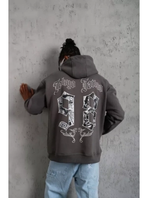 Erkek 98 Baskılı Kapşonlu Sweat - Gri