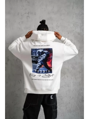 Erkek Astronot Baskılı Kapüşonlu Sweat - Beyaz