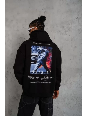 Erkek Astronot Baskılı Kapüşonlu Sweat - Siyah