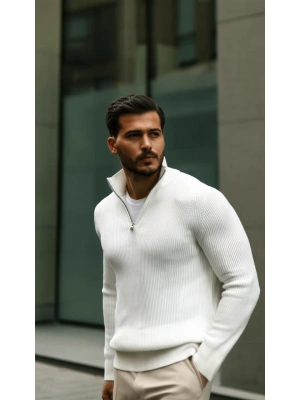 Erkek Balıkçı Zip Yaka Uzun Kollu Triko